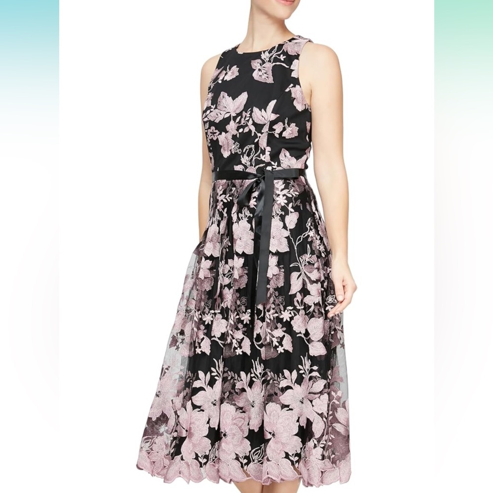 Alex Evenings Black and Pink A-Line Dress